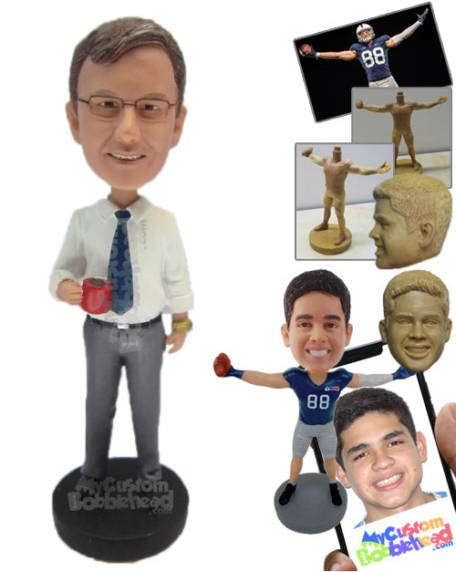 Businessman Dude Wearing Formal Outfit Having a Cup of Tea Personalized Bobblehead Businessman Dude Wearing Formal Outfit Having a Cup of Tea Personalized Bobblehead